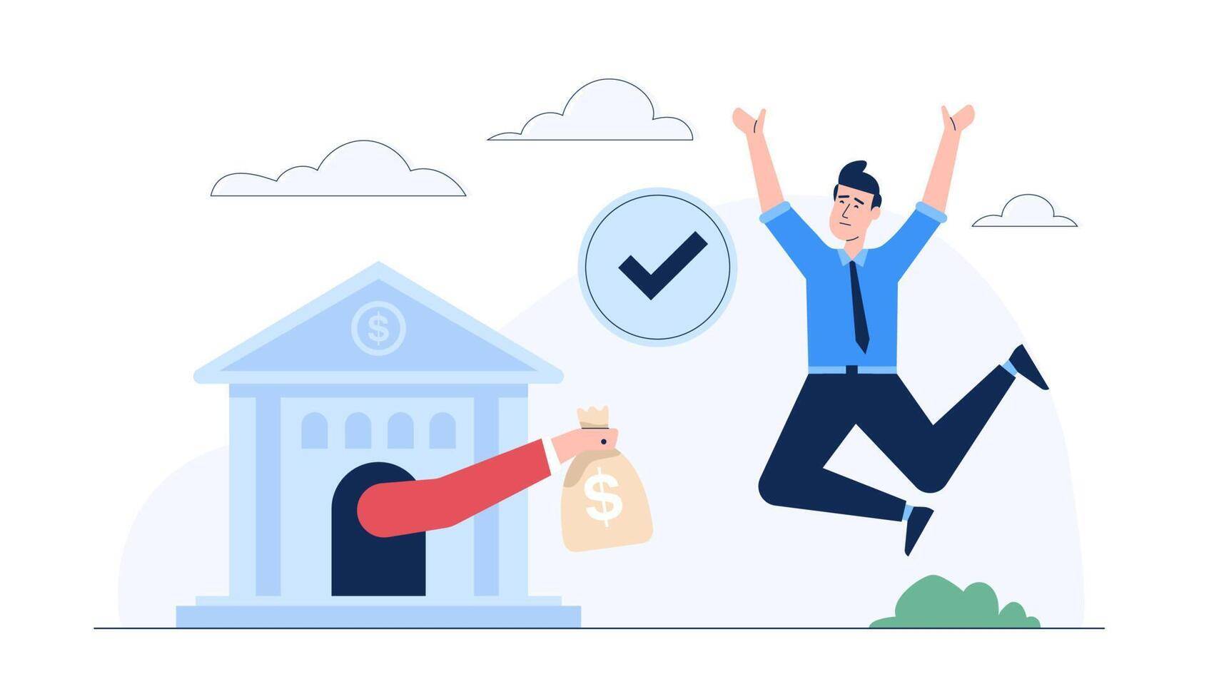 a new startup has successfully applied for a loan from a bank entrepreneur successful business negotiations and approved loan free vector